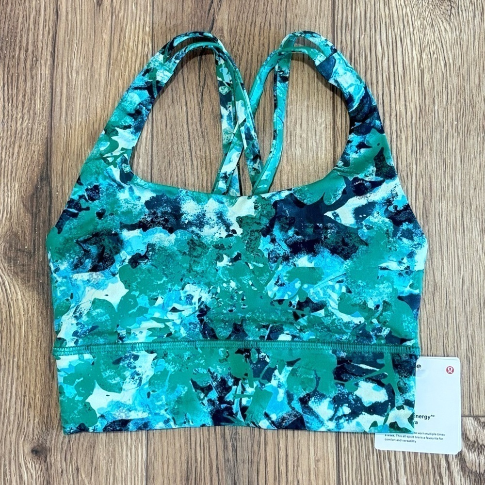 NWT Lululemon Energy Longline Bra Size 2 In Urban Undergrowth Kelly Green Multi - Picture 1 of 6